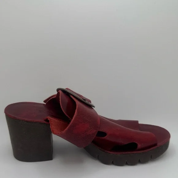 Fly London Red Leather Platform Clog Sandals – Size 36 - Picture 13 of 15